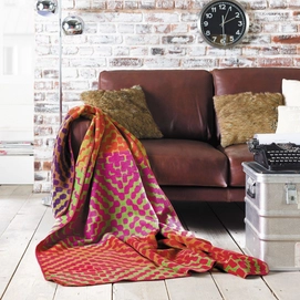 Jacquard Plaid Ibena Sorrento Stippen Rood/Multi