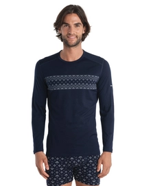 Ondershirt Icebreaker Men Merino 200 Oasis LS Crewe First Snow Stri Midnight Navy