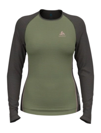 Maillot de Corps Odlo Femme Bl Top Col Rond L/S Natural Performance Matte Green Dark Grey Melange