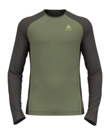 Ondershirt Odlo Men Bl Top Crew Neck L/S Natural Performance Matte Green Dark Grey Melange