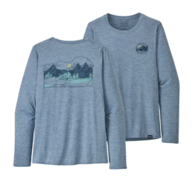 Long Sleeve Shirt Patagonia Women Capilene Cool Daily Graphic  Lands Steam Blue X-Dye