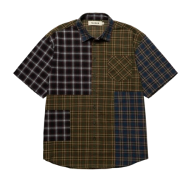 Taikan Men Patchwork S/S Olive Plaid Shirt