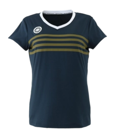 T-shirt de Tennis The Indian Maharadja Girls Kadiri Striped V-neck Navy-Taille 140