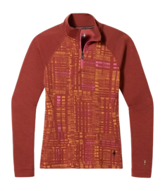Ondershirt Smartwool Women Classic Thermal Merino Base Layer 1/4 Zip Boxed Pecan Brown Digi Plaid