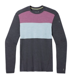 Ondershirt Smartwool Men Classic Thermal Merino Base Layer Colorblock Crew Boxed Charcoal-Argyle Purple