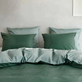 Dekbedovertrek Yumeko Double Face Green-White Stripe/Green Chambray Tencel