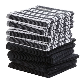 Combiset DDDDD Basic & Stripe Black 4 Vaatdoeken Basic + 4 Vaatdoeken Stripe
