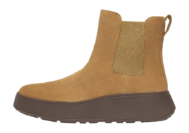 FitFlop Women F-Mode Suede Flatform Chelsea Boots 2-Tone Elastic Perfect Tan
