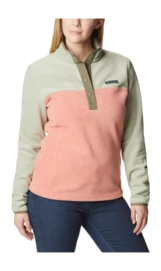 Trui Columbia Women Benton Springs 1/2 Snap Pullover Faded Peach Safari Stone Green