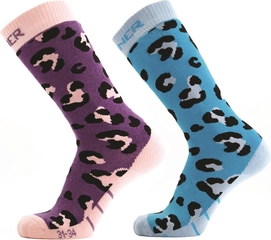 Skisok Sinner Kids Ski Socks Animal Double Pack Purple/Blue