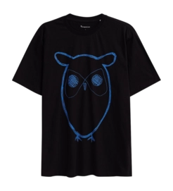 T-Shirt KnowledgeCotton Apparel Men Regular Big Owl Front Print Black