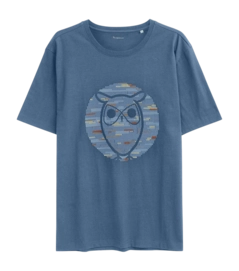 T-Shirt KnowledgeCotton Apparel Heavy Single Owl Cross Stitch Print Herren Moonlight Blue
