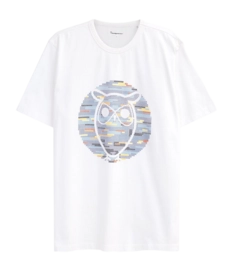T-Shirt KnowledgeCotton Apparel Heavy Single Owl Cross Stitch Print Herren White