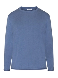 Jumper KnowledgeCotton Apparel Men Knits Regular Double Layer Roll Edge Crew Neck Moonlight Blue