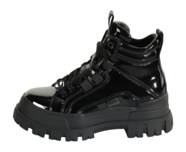 Buffalo Women Aspha NC Mid Laceup Black Vegan Patent