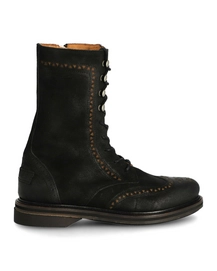 Shabbies Amsterdam Women Ankle Boot Lace Up And Zipper 2,5 CM Waxed Nubuck Black