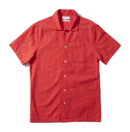 Hemd Edmmond Studios Seersucker SS Herren Plain Red