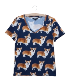 V-neck T-shirt SNURK Women Corgi Navy Blue