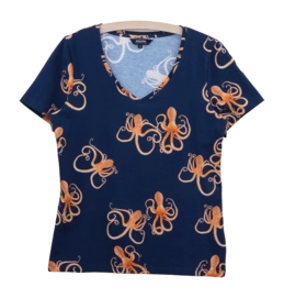 V-neck T-shirt SNURK Women Octopus Blue