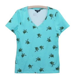 V-neck T-shirt SNURK Women Sea Turtles Blue