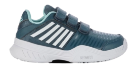 Tennis Shoes K-Swiss Kids Court Express Strap All Indian Teal White Aqua Splash