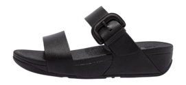Sandales FitFlop Women Lulu Covered-Buckle Raw-Edge Leather Slides Black