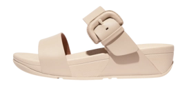 Tongs FitFlop Femme Lulu Covered-Buckle Raw-Edge Leather Slides Stone Beige