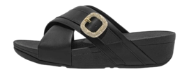 Tongs FitFlop Women Lulu Crystal-Buckle Leather Cross Slides Black