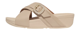 Sandalen FitFlop Lulu Crystal-Buckle Leather Cross Slides Damen Stone Beige