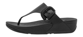 Tongs FitFlop Women Lulu Covered-Buckle Raw-Edge Leather Toe-Thongs Black