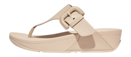 Tongs FitFlop Femme Lulu Covered-Buckle Raw-Edge Leather Toe-Thongs Stone Beige