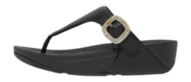 Tongs FitFlop Women Lulu Crystal-Buckle Leather Toe-Post Black