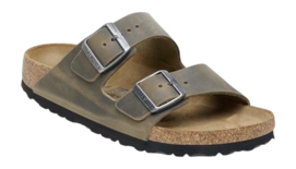 Tongs Birkenstock Femme Arizona Oiled Leather Faded Khaki Narrow