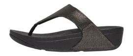 Tongs FitFlop Femme Lulu Glitz-Canvas Toe-Post Pewter Black