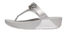 FitFlop Women Lulu Jewel-Deluxe Metallic-Leather Toe-Thongs Silver 24