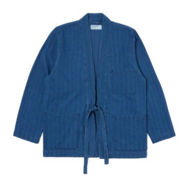 Jacke Universal Works Tie Front Herringbone Denim Herren Washed Indigo