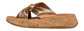 FitFlop Women F-Mode Leather-Twist Flatform Slides Cork Wrap Bronze 2024