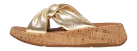 Tongs FitFlop Women F-Mode Cuir-Torsion Slides Plateforme Liège Enveloppe Platino 2024