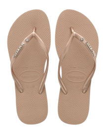 Tongs Havaianas Femme Slim Logo Metal Et Cristal Rose Gold