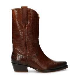 Shabbies Amsterdam Women Western Boot Croco Printed Leather Brown
