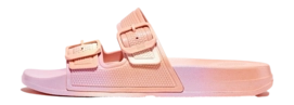 Flip Flops FitFlop Women iQushion Iridescent Two-Bar Buckle Slides Urban White Iridescent