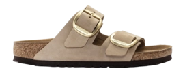 Slipper Birkenstock Women Arizona Big Buckle Nubuk Leather Sandcastle Narrow