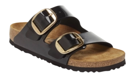 Slipper Birkenstock Women Arizona Big Buckle Birko-Flor Patent Black/Gold Narrow