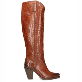 Shabbies Amsterdam Women Western Boot 9 CM Croco Printed Leather Brown