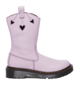 Dr. Martens Junior Bex Heart P-O Boot Pale Pink Classic Nappa Black Patent Lamper