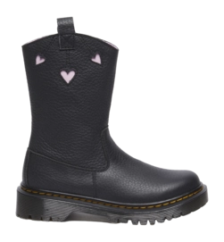 Dr. Martens Junior Bex Heart P-O Boot Black Classic Nappa Pale Pink Patent Lamper