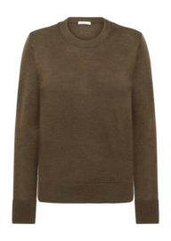 Pullover Knowledge Cotton Apparel Damen Fine Merino Crew Neck Dark Olive