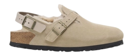 Clog Birkenstock Tokio Inside Shearling Suede Fur Unisex Taupe Narrow