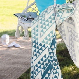Jacquard Decke Ibena Sorrento ZickZack Blau Baumwolle