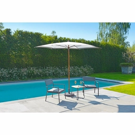 2---2019 M&L alu Grace lounge chair - teak Liz side table - Beach parasol